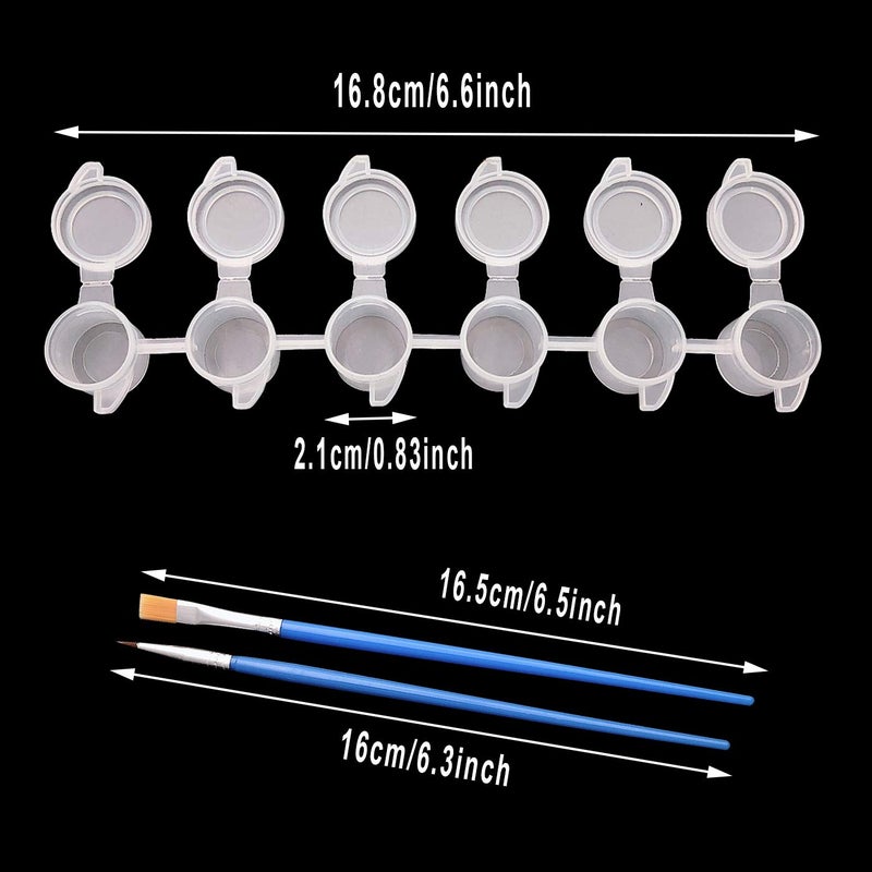 Markeny 180 Pots (30 Strips) Empty Paint Pot Pod Strips Mini Paint Pot Storage Containers with 10Pcs Blue Paint Brushes, 6 Cups 3ml - Image 2